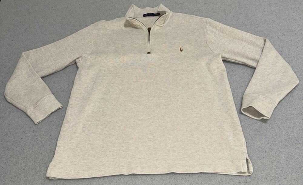 Polo Ralph Lauren Beige Knit 1/4 Zip Mock Neck Pullover Sweater LT Long Sleeve